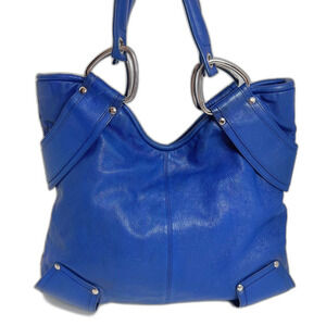 RARE y2k Vintage Kooba Royal Blue Leather Shoulder Bag Handbag Silver Accents